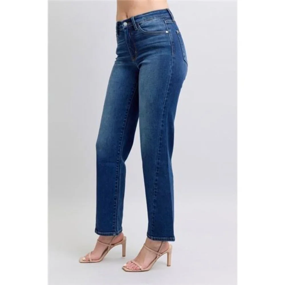 🔥 NWT Judy Blue Side Seam Detail Straight Jeans w Pockets, Stretchy, Dark Wash - Picture 6 of 7